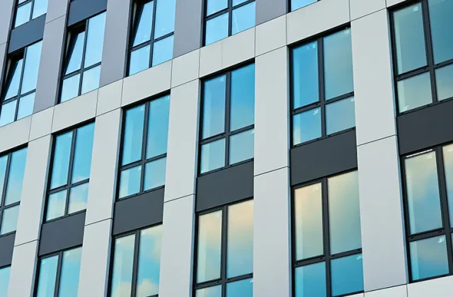 Fassade eines mehrgeschossigen Bürogebäudes
